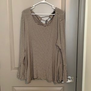 Bell sleeved green and white striped shirt